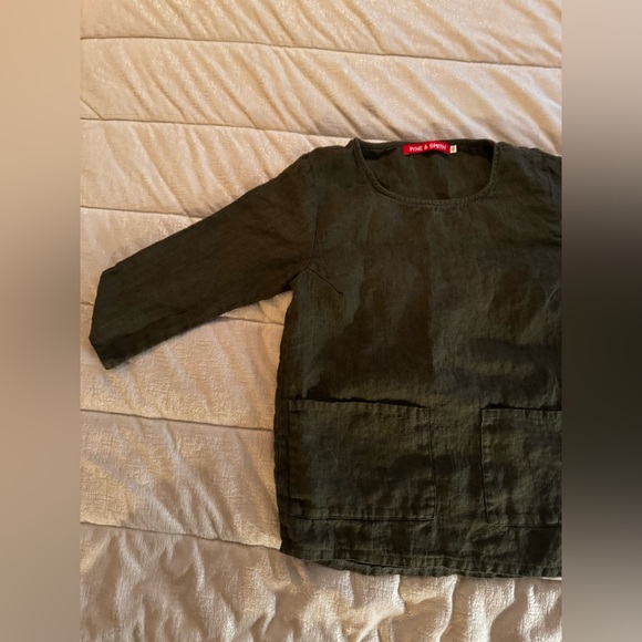 Pyne & Smith Green Linen Top with Pockets - Picture 1 of 4